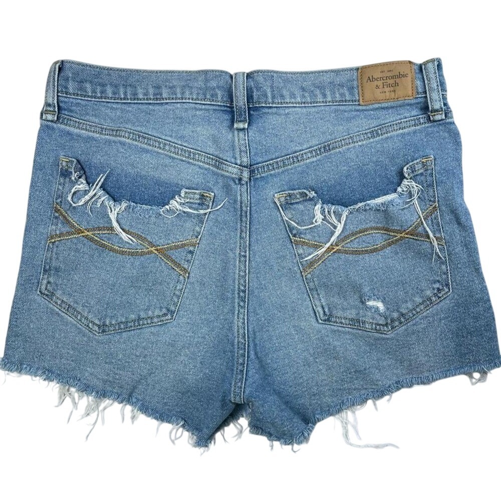 Abercrombie & Fitch High Rise Denim Shorts Distressed Fray Sz 29/8 Y2K Pockets